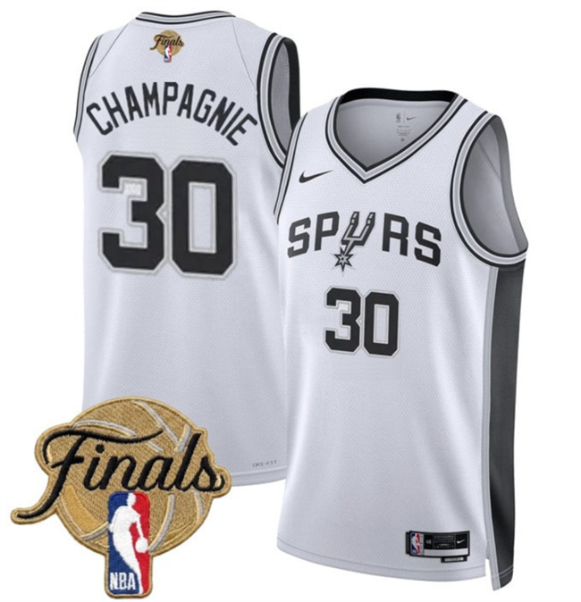 Men's White San Antonio Spurs #30 Julian Champagnie 2026 Finals Patch Association Edition Stitched Basketball Jersey